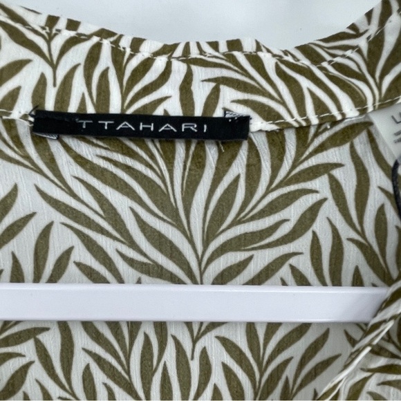 T Tahari Blouse Tops Womens Large Multicolor Tropical Print Long Sleeve Collared - Picture 7 of 14